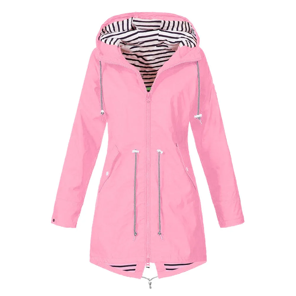 Women's Solid Rain Jacket Outdoor Jackets Waterproof Hooded Raincoat Windproof free shipping 3.25