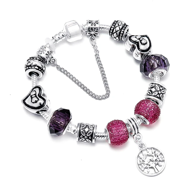 SPINNER Tree Of Life Pendant DIY Charm Bracelet Purple Crystal Butterfly Tie Hea SPINNER Tree Of Life Pendant DIY Charm Bracelet Purple Crystal Butterfly Tie Hea