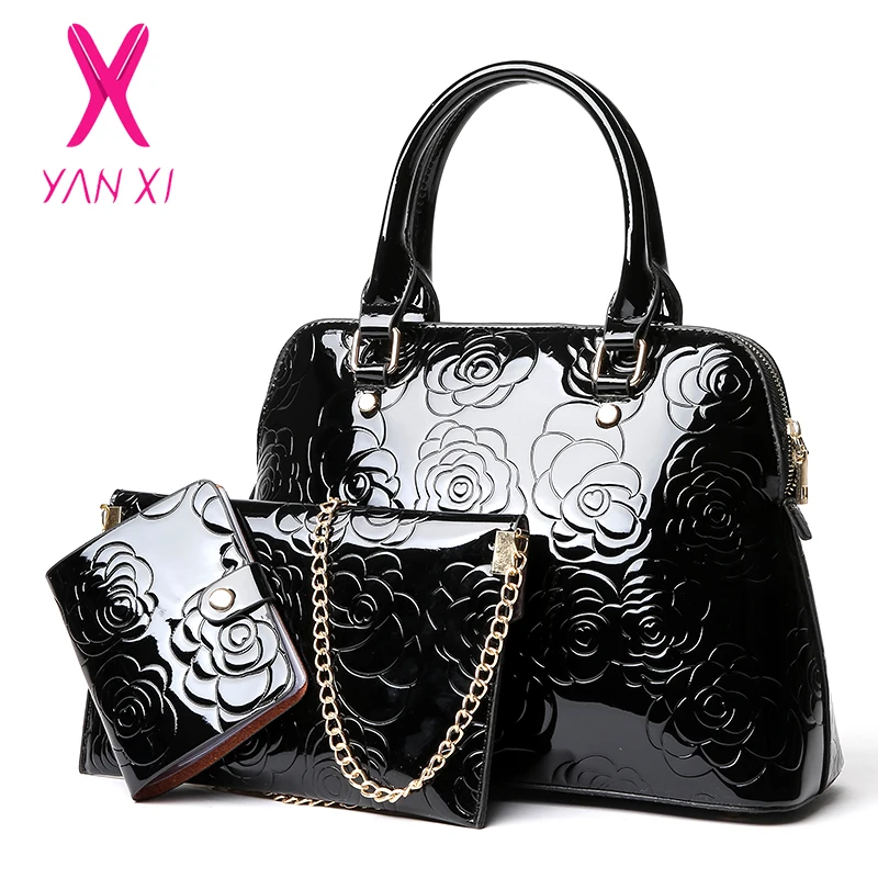 

YANXI Luxury Brand Rose Printing 3pcs Set Handbags High Quality PU Leather Female Shoulder Bag Big Casual Ladies Crossbody Bags