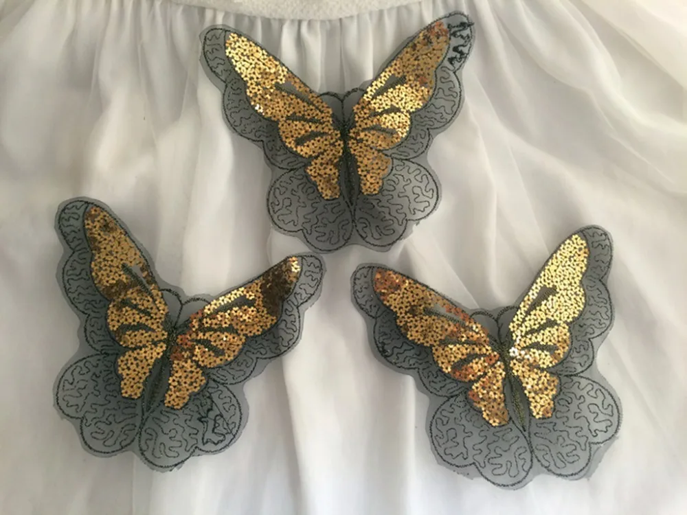 30pcs 14x15.5cm wide black gold butterfly mesh sequin embroidery