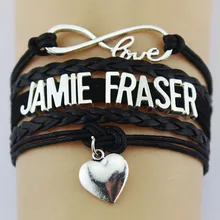 Новинка; Лидер продаж Джейми Фрейзер Шарм Мужские Женские браслет письмо изделия ручной работы кожаный браслет Нержавеющая сталь Черный наручные подарок