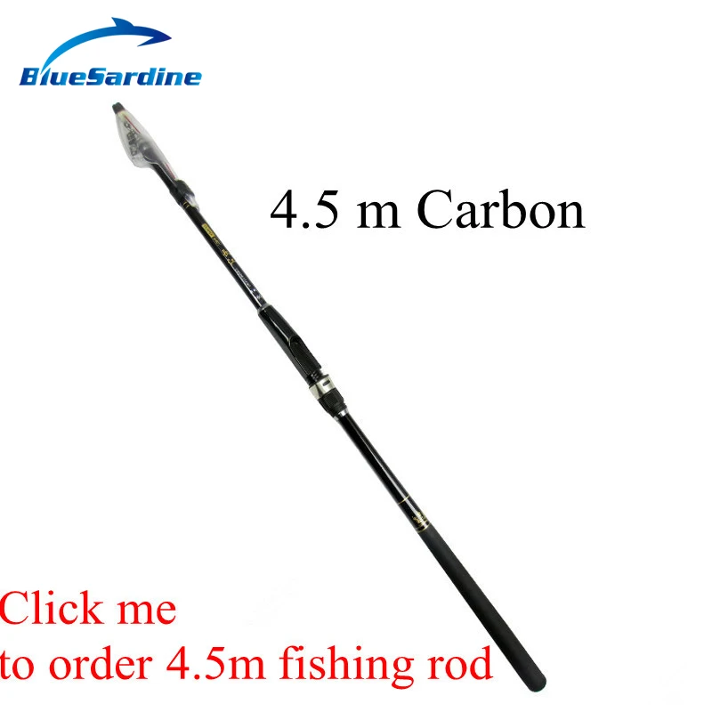 BlueSardine Free Shipping 4.5M Fishing Rod Carbon Spinning Telescopic