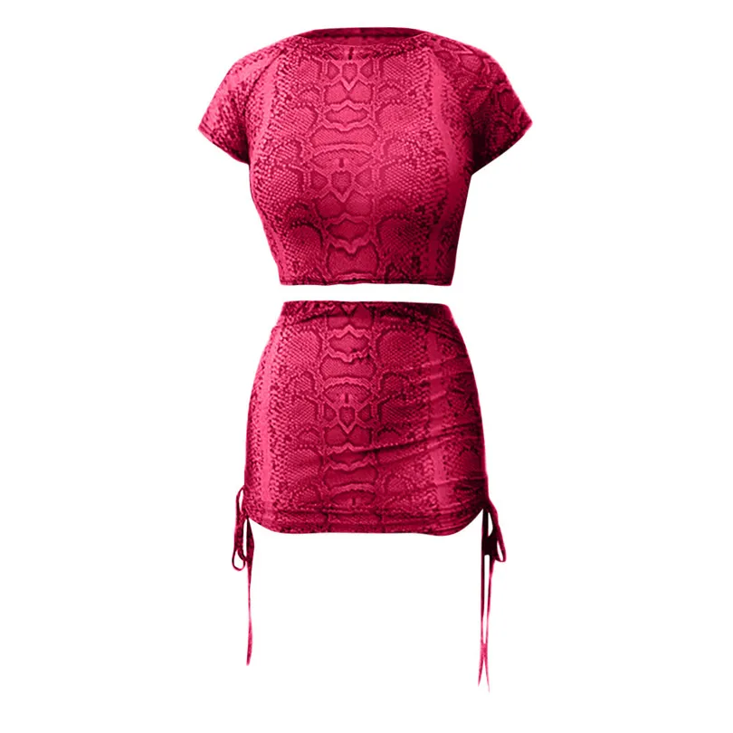 Snakeskin Print Two Piece Set Bandage 2 Piece Set Women Sexy Crop Top and Mini Skirt Suit Clothes Conjuntos De Mujer 40MAY2423