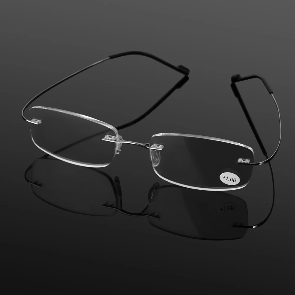 Fashion Unisex Ultralight Memory Rimless reading glasses Rectangular