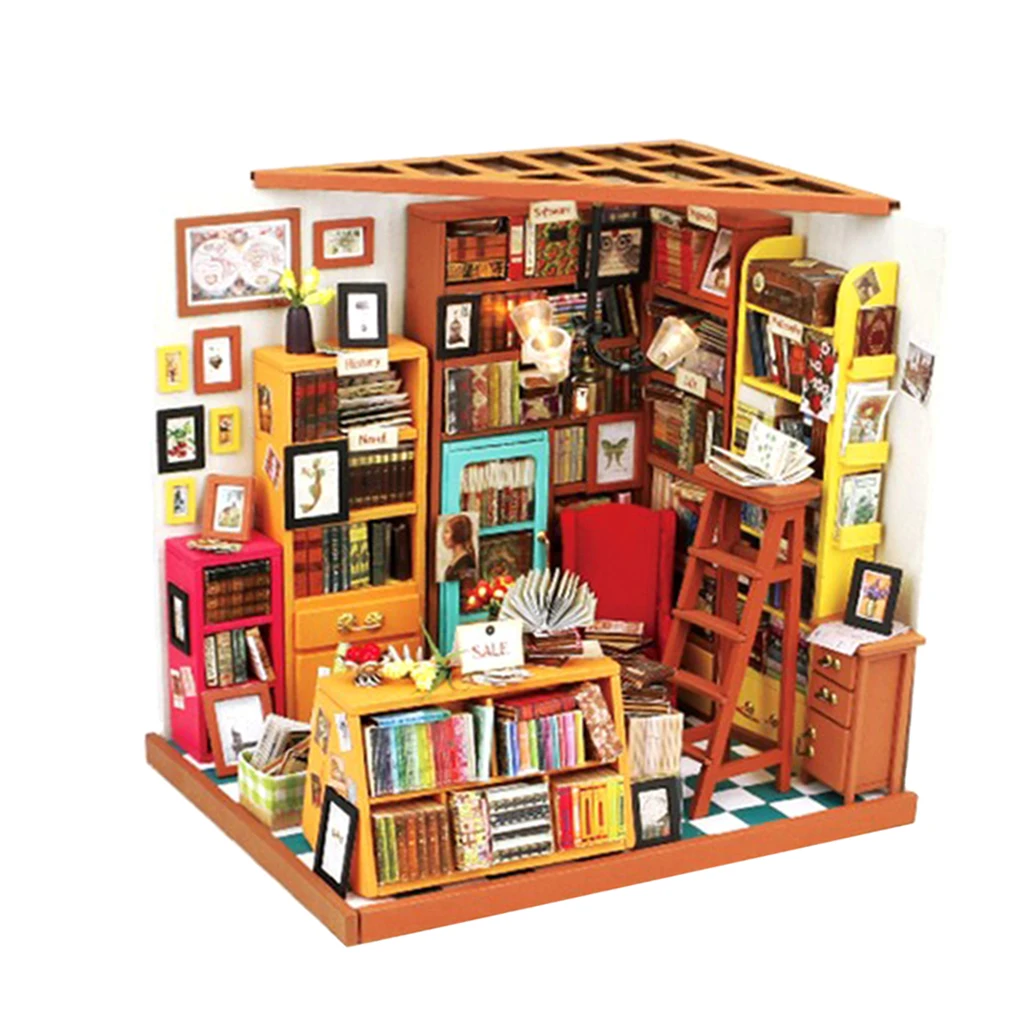 

1/24 Dollhouse 3D Wooden Room Kit Miniature Library House Model to Build - Birthday Gifts for Kids