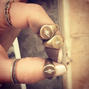 

Gold Filled round geometric star ring european women ladies simple trendy Gold color rings
