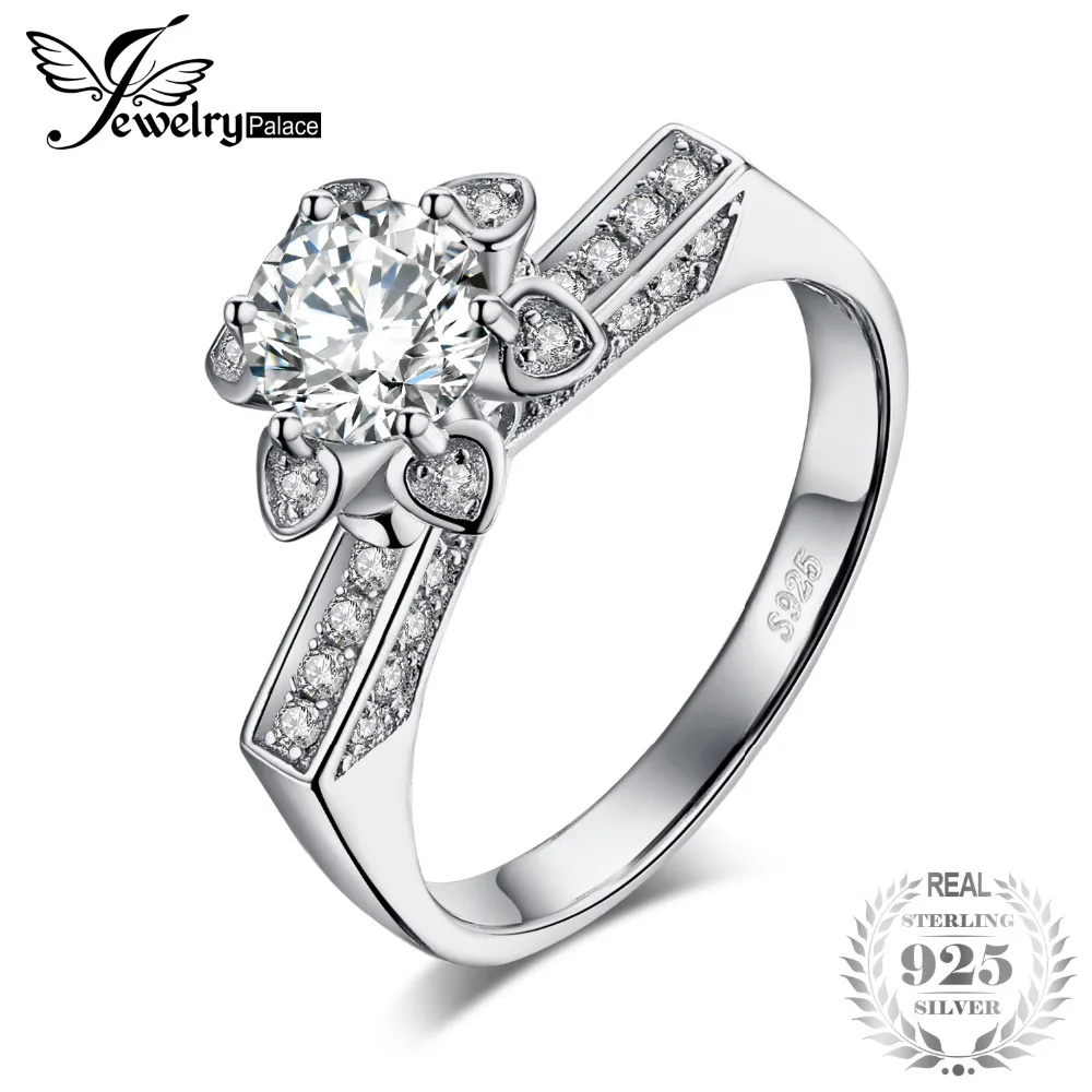 

JewelryPalace Flower Blossom Petal 1.5ct Cubic Zirconia Solitaire Engagement Ring 925 Sterling Silver Gift Trendy Ring For Women