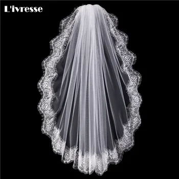 

White Ivory One Layer Full Edge With Lace Short Wedding Veil With Comb Lace Voile De Mariage Hu Da Beauty Bridal Veil