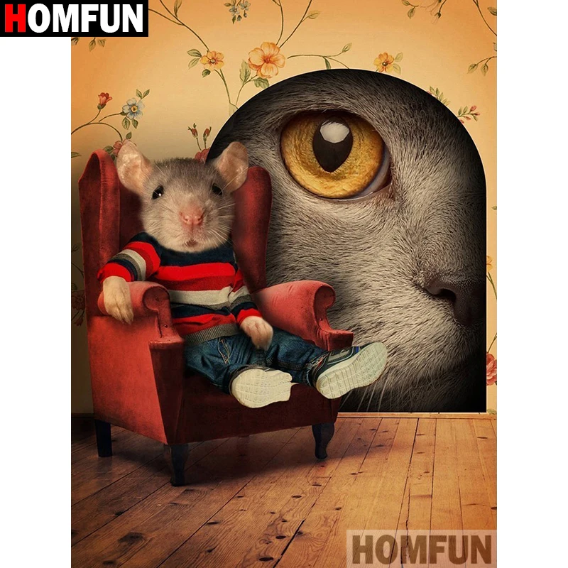 Алмазная живопись HOMFUN A17689 алмазная вышивка мышь-Кот квадратная/круглая для