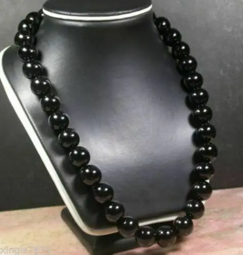 Long 18&quot Genuine 12MM Natural BLACK ONYX KNOTTED Beaded NECKLACE | Украшения и аксессуары
