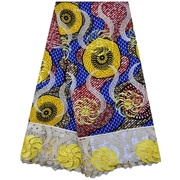 

Newest African Wax Print Lace Fabric With 5 Yards 2018 Ankara Lace Fabric Design For Nigerian Dresses Ankara Lace Fabric 1295