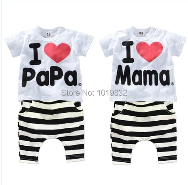 

Children Boy And Girl Clothing Set Toddler Outfit Letter I Love Papa/Mama Printed Shirt + Shorts 2 Pieces In Set Kid Clothes