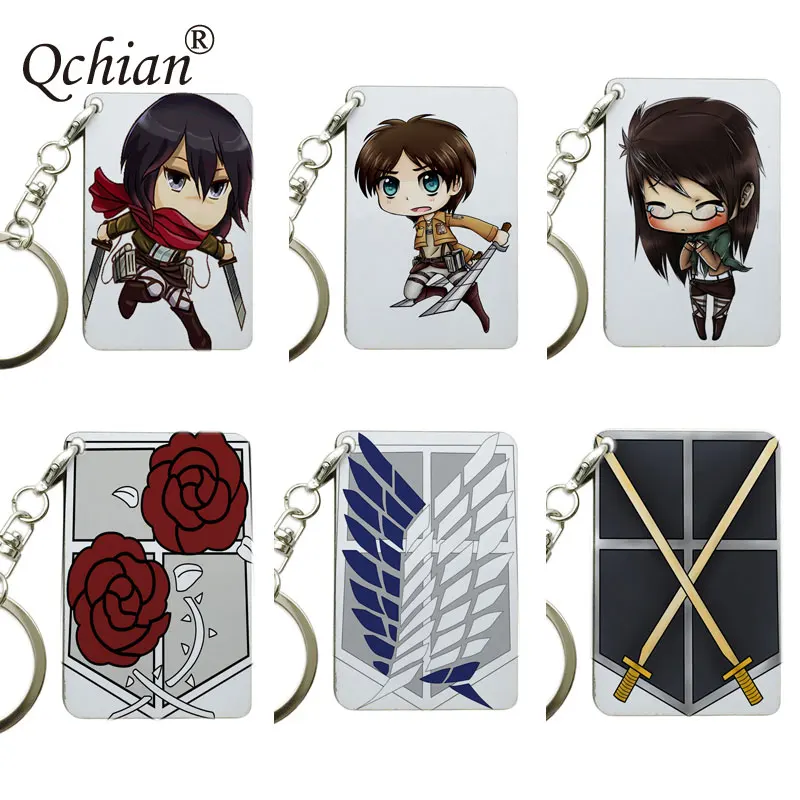 

Attack on Titan Shingeki no Kyojin Keychains Eren Jager Ackerman Armin Arlert Print picture for Men Women Keyholder