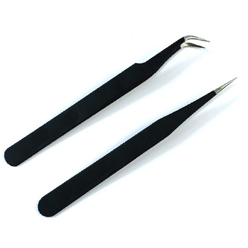 2 Pcs Stainless Steel Professional Eye Lashes Tweezers Eyelash
