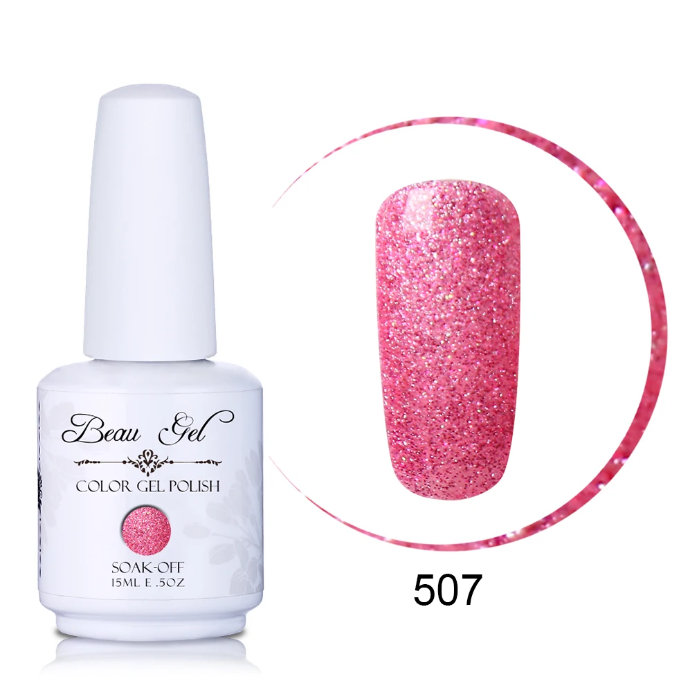 Beau Gel 15ML Nail Art Gel Varnish Semi Permanent Nail Polish Hybrid Gellak Soak Off Glitter UV Gel Nail Polish Enamel Lacquer - Цвет: GNS507