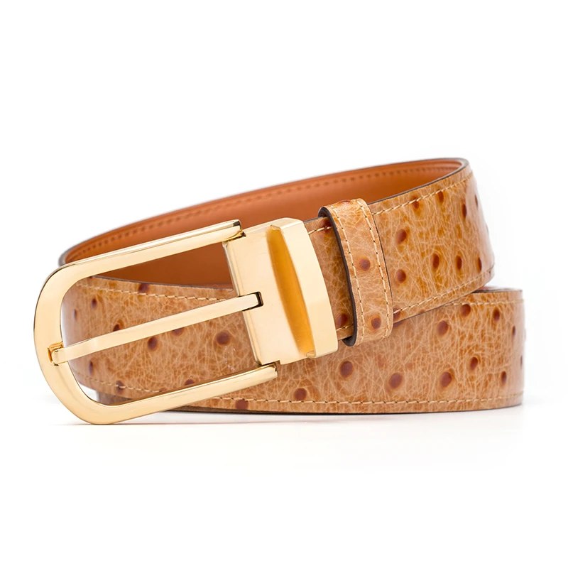Cinturón de cuero genuino hombres patrón de avestruz piel de vaca cinturones masculinos para hombres cinturón dorado diseñador de alta calidad marca de lujo - 2