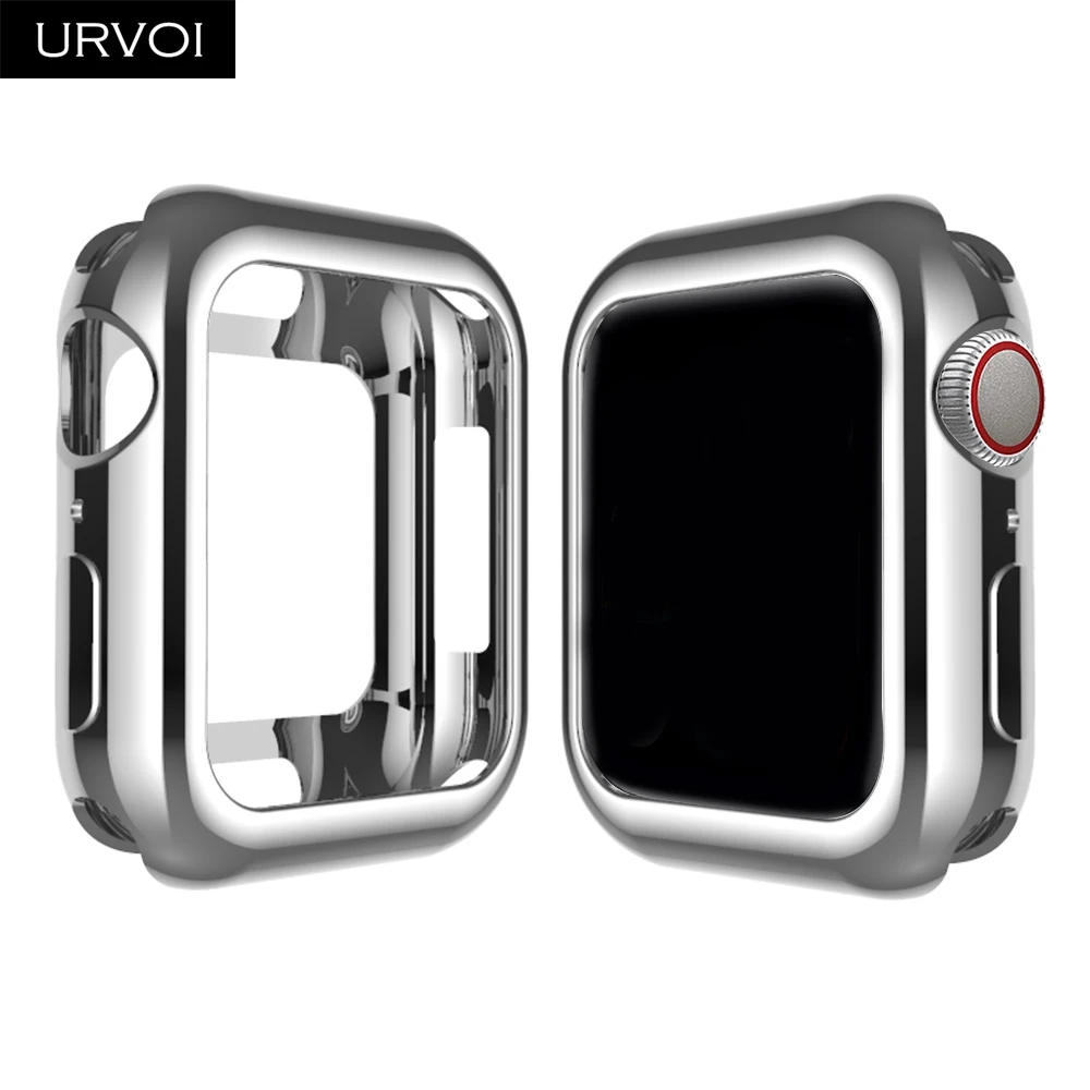 Silver URVOI гальванический чехол из ТПУ для Apple watch серии 5 4 3 2 Крышка для часов протектор для iWatch 38 42 40 44 мм Тонкий fit рамка ремешок - Цвет: Silver