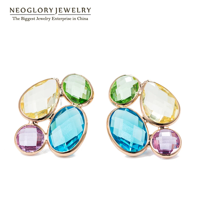 

Neoglory Champagne Gold Color Austria Crystal Colorful Stud Earrings For Women Fashion Jewelry Birthday Gifts 2018 Brand New