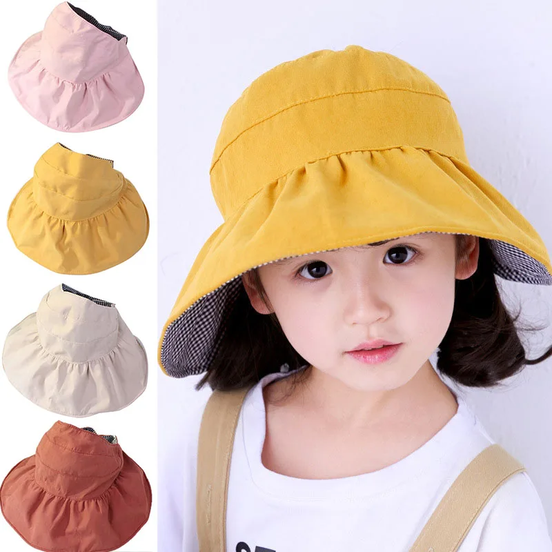 

New Children Girl Sun Hat Wide Brim Cap Empty Roof Fashion Breathable for Summer Beach Dropshipping