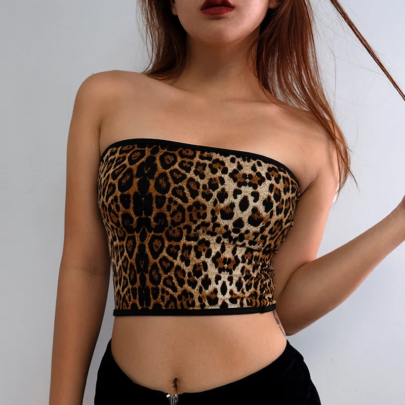 WEANIA Women Sexy Strapless Leopard Sheath Tank Top Summer Fashion Female Leopard Crop Top Ladies Underwear Bars Club Clothes Tops