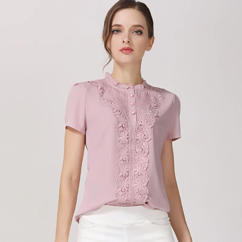 Женские шифоновые блузки с коротким рукавом кружевные для женщин модель 37F 30 на