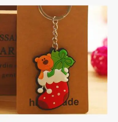 

500pcs/lot fashionchristmas gift animal keychain santa Tree Socks Snowman Keychains silicone keychain 5cm