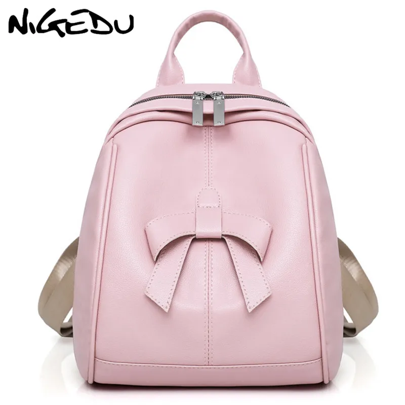 Cute Bowknot PU Leather Backpack Women Youth Teenage Girls school bags Backpack Female sac a dos female Mochila Feminina Pink