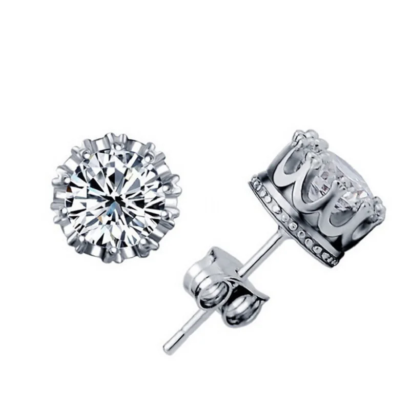 

Sliver plated Fashion Jewelry 8MM Round 2 Carat Cubic Zirconia Silver Stud Earrings for Women