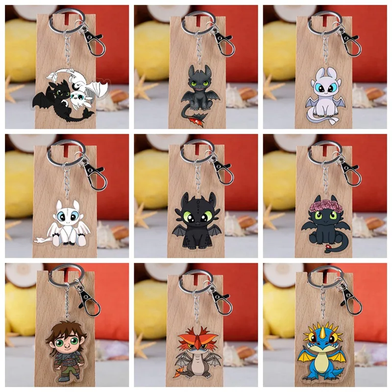 

10 Style How To Train Your Dragon 3 Toothless Keychain Acrylic Twoside Print Cartoon Figures Keyrings Portachiavi Children Toys
