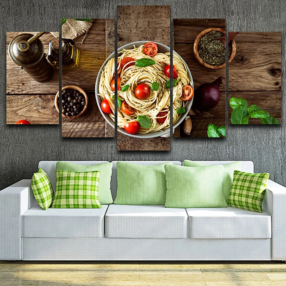 HD Printed Modern Painting On Canvas 5 Panel Delicious Foods Modular