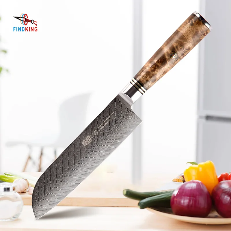 FINDKING AUS 10 Дамасская сталь Sapele с деревянной ручкой рисунком стрелы дамасский нож 7