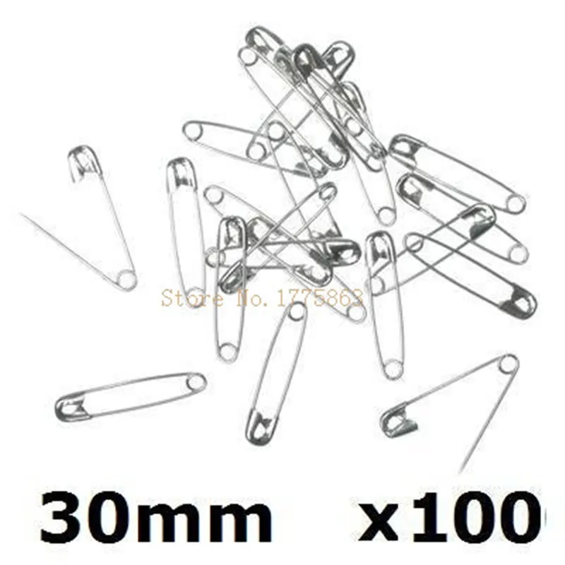 

100Pcs Small Silver Metal Steel Safety Pins 3cm 30mm AA7683