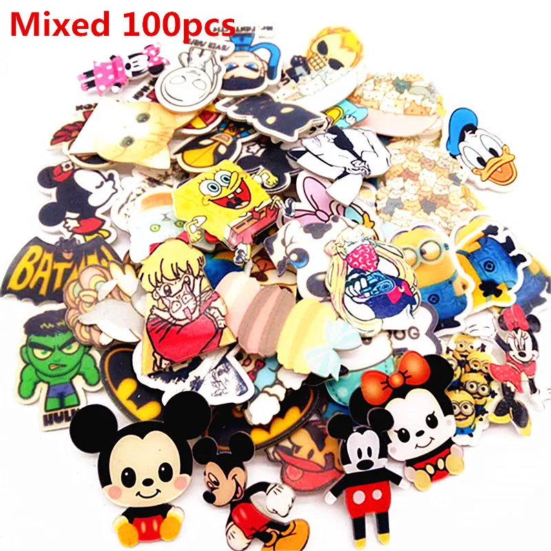 

Free Shipping Mixed 100 Pcs Lovely Styles Cartoon Acrylic Brooch Clothes Backpack Accessories Badges Decoration Pin Brooches