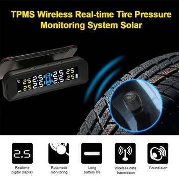 

Solar Wireless TPMS Car Tire Tyre Pressure Monitoring System /4 Internal Sensor LCD displays the pressure and temperature #BA