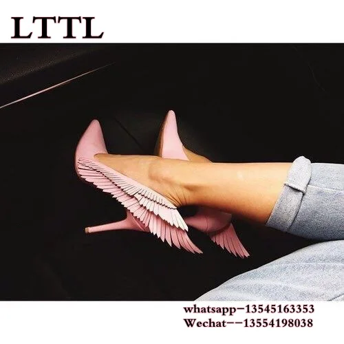 Superstar-Angel-Wings-Heels-Pink-Women-High-Heels-Pumps-Shoes-Leather-Wedding-Party-Dress-Pointed-Toe