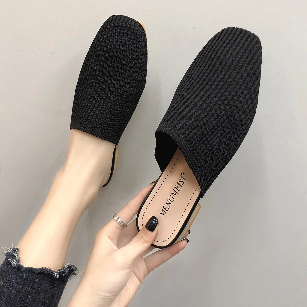 

SAGACE Ladies Flat with Crystal Casual Summer Baotou Half Slippers Woven Sandals Fashion Low With Female Slippers 2019