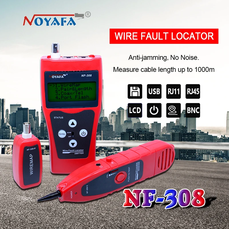 Monitorización de red cable tester LCD NF-308 de localizador de fallos de red LAN Coacial BNC USB RJ45 RJ11 color rojo NF_308 - 1