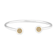 Fandola Logo Signature Cuff Bangles Authentic 925 Sterling Silver Jewelry Clear CZ Bracelets For Women