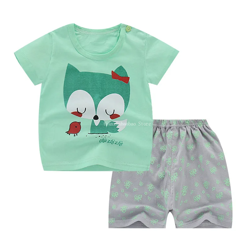 

Summer Children's Short-sleeved Suit Thin-priced Boys and Girls T-shirts Medium Children Cotton Shorts Two Children's Clothes