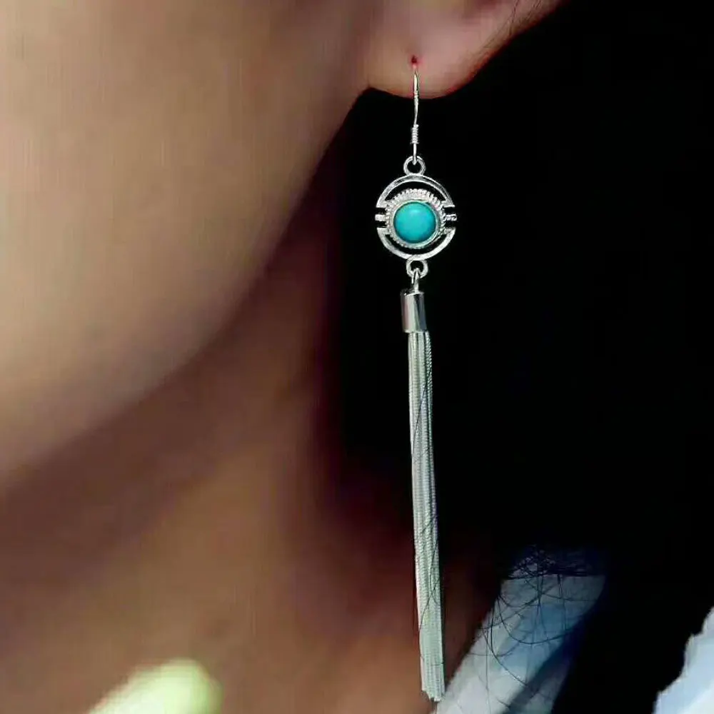 

RADHORSE Turquoise Earring Genuine 925 Sterling Silver Tassel Modeling Earring for Women Luxurious & Classic Style Fine Jewelry