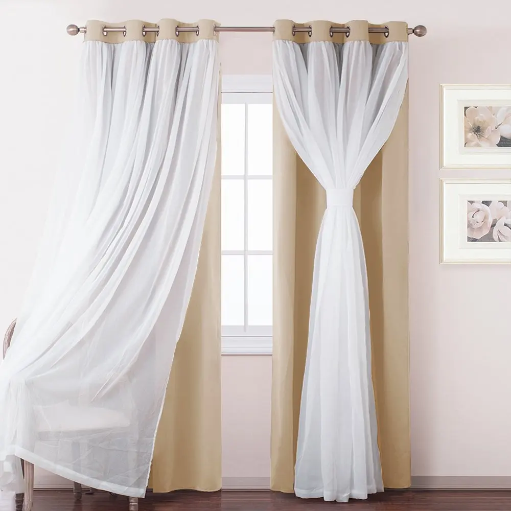 Hot Sale Windows White Sheer Voile Blackout Curtains Chrome Ring Drapes