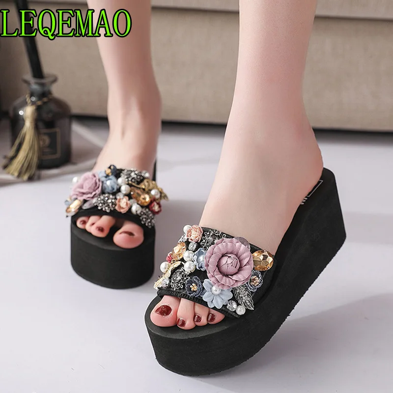 

Summer Women Shoes Platform Bath Slippers Solid shoes Wedge Beach Slope Flops Slippers Shoes summer fashion Flower slippers