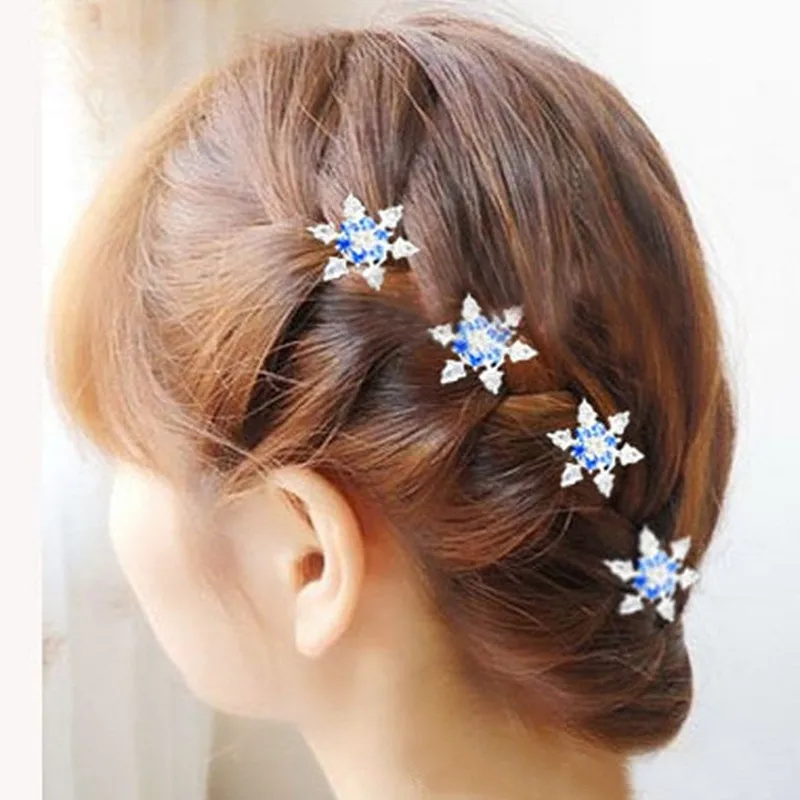 

Fashion Elsa Girls Bride Princess Snowflake Rhinestone Hair Clips Girl kids Crystal Pearl Flower Headdress Hair Accessories Gift