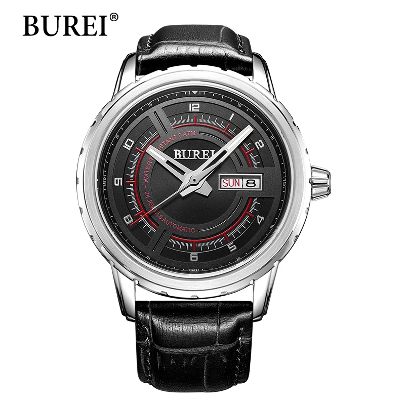 BUREI Man Top Fashion Brand Mechanical Watches Calendar Clock Sapphire