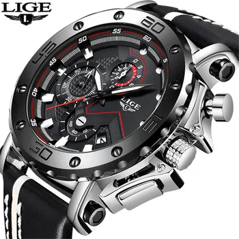 

LIGE New Mens Watches Top Brand Luxury Men's Military Sports Leather Watch Men Business Chronograph Quartz Clock's Zegarek Meski