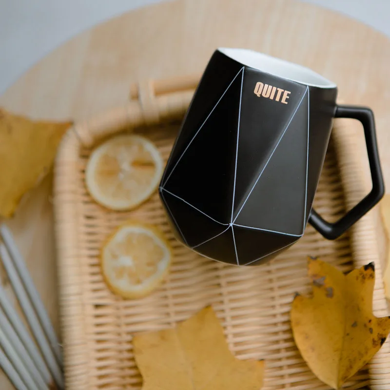 450 мл креативная керамическая кружка черно-белая полигон Геометрическая офисная чайная чашка кофейная чашка с кружкой для молока для друга семейный подарок