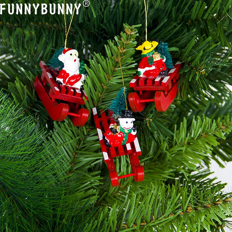 

FUNNYBUNNY Pendants Christmas Trees Wooden Sleigh Hanging Ornaments Decorations Accessories