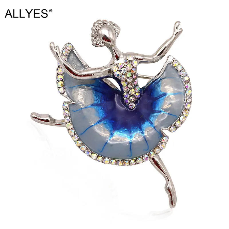 

ALLYES Ballerina Brooches For Women Costume Jewelry Female Fashion Collar Lapel Scarf Ballet Dancer Crystal Enamel Pin Brooch