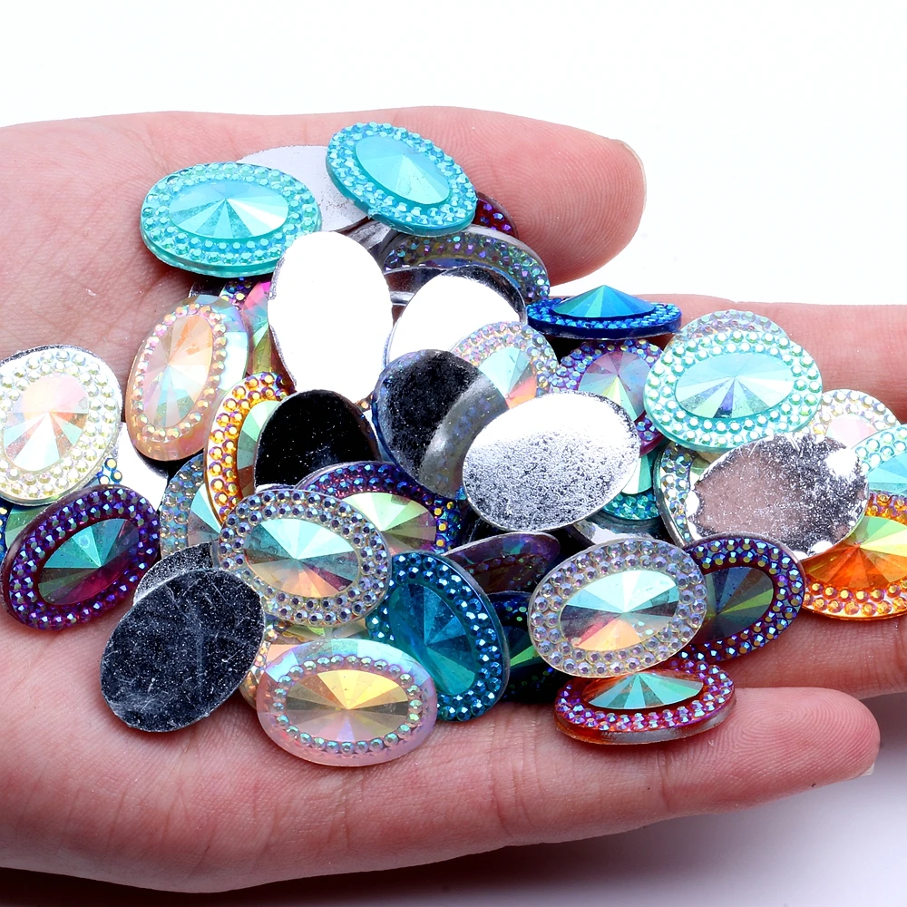 

40/100 Piece 13x18mm Glue On Cabochons Oval Shape Flatback Resin Rhinestones Without hole Gems Beads For DIY Jewelry Decoration