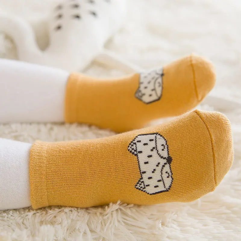 AiKway/Детские носки хлопковые антискользящий для новорожденных носки для мальчиков и девочек жаккардовые детские носки-тапочки с рисунком - Цвет: Gold-fox